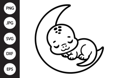 Kawaii Baby Dinosaur Sleeping on Moon SVG Product Image 1
