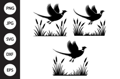 Pheasant Flying on Reeds SVG Product Image 1