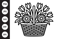 Flower Basket Outline SVG, Coloring Page Product Image 1
