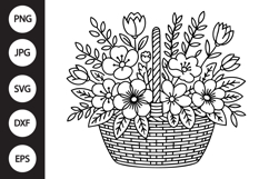 Flower Basket Outline SVG, Coloring Page Product Image 1