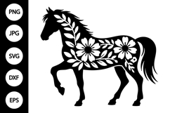Floral Horse Silhouette SVG Product Image 1