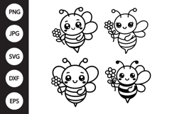 Kawaii Bee Holding Flower SVG Product Image 1