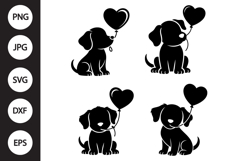 Dog with Heart Balloon SVG, Dog with Heart Balloon Clipart Product Image 1