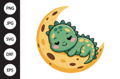 Kawaii Baby Dinosaur Sleeping on Moon SVG Product Image 1