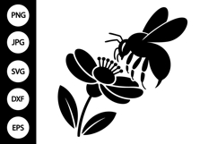 Bee with Flower Silhouette SVG Product Image 1