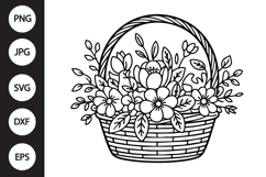 Flower Basket Outline SVG, Coloring Page Product Image 1