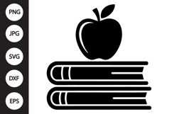 Stack Of Books with Apple Silhouette SVG Product Image 1