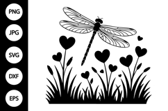 Dragonfly with Heart flowers SVG Product Image 1
