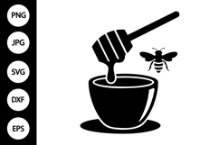 Honey Dripper with Bee Silhouette SVG Product Image 1