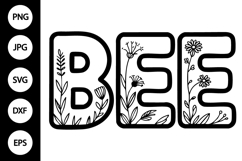 Bee with Flowers Outline SVG, Coloring Page Product Image 1