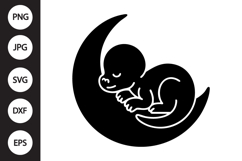 Kawaii Baby Dinosaur Sleeping on Moon SVG Product Image 1