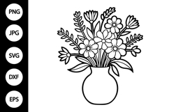 Vase with Flowers Outline SVG, Coloring Page Product Image 1