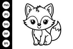 Kawaii Fox Outline SVG, Coloring Page Product Image 1