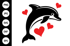 Jumping Dolphin with Floating Hearts SVG Product Image 1
