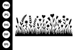 Flower Meadow with Hearts Silhouette SVG Product Image 1