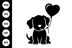 Dog with Heart Balloon SVG Product Image 1