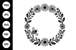 Botanical Circle Frame with Bee SVG Product Image 1