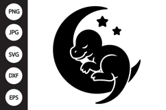 Kawaii Baby Dinosaur Sleeping on Moon SVG Product Image 1