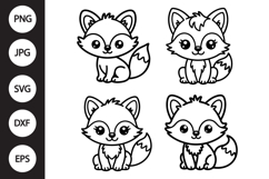 Kawaii Fox Outline SVG, Kawaii Fox Clipart Product Image 1