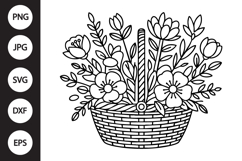 Flower Basket Outline SVG, Coloring Page Product Image 1