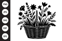Flower Basket Silhouette SVG Product Image 1