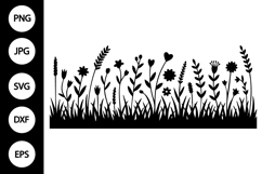 Flower Meadow with Hearts Silhouette SVG Product Image 1