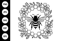 Bee with Flowers and Honeycomb SVG Product Image 1