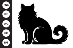 Sitting Long Hair Cat Silhouette SVG Product Image 1