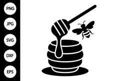 Honey Dripper with Bee Silhouette SVG Product Image 1