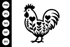 Rooster with Heart Flowers SVG Product Image 1