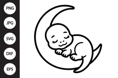 Kawaii Baby Dinosaur Sleeping on Moon SVG Product Image 1