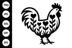 Rooster with Heart Flowers SVG Product Image 1