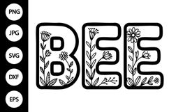 Bee with Flowers Outline SVG, Coloring Page Product Image 1