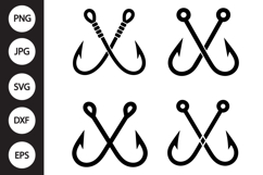 Crossed Fishing Hooks SVG, Crossed Fishing Hooks Clipart Product Image 1