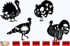 Floral Turkey SVG | Floral Animal SVG | Turkey Flower SVG Product Image 1