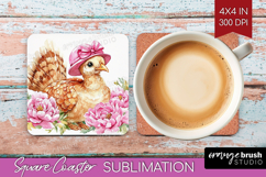 Turkey Flowers Square Coaster Cute Farm Coaster PNG Product Image 1