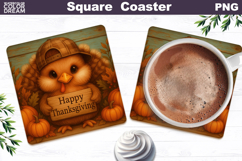 Turkey Square Coaster | Thanksgiving Square Coaster Product Image 1