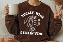 Turkey Wine Feelin Fine SVG PNG - Thanksgiving Cowboy Turkey Product Image 3