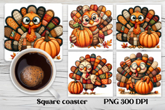 Thanksgiving turkey square coaster sublimation design Product Image 1