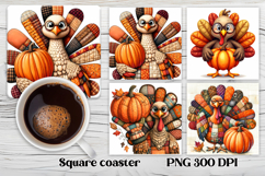 Thanksgiving turkey square coaster sublimation design Product Image 1