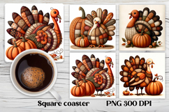 Thanksgiving turkey square coaster sublimation design Product Image 1