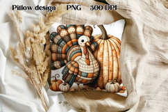 Thanksgiving Turkey Pumpkin Pillow | Patchwork sublimation Product Image 1