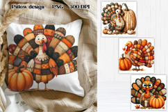 Thanksgiving Turkey Pumpkin Pillow | Patchwork sublimation Product Image 1