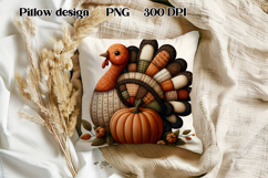 Thanksgiving Turkey Pumpkin Pillow | Patchwork sublimation Product Image 1