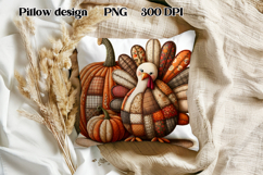 Thanksgiving Turkey Pumpkin Pillow | Patchwork sublimation Product Image 1