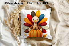 Thanksgiving Turkey Pumpkin Pillow | Patchwork sublimation Product Image 1