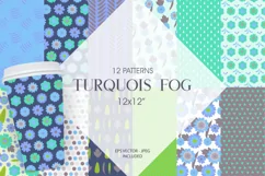 Turquois Fog Digital Paper, Turquois Fog Vector Patterns Product Image 1