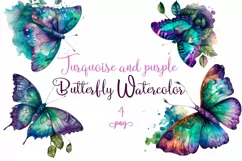 Purple watercolor Butterflies for Sublimation, Flower PNG Product Image 1