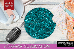 Turquoise Texture Car Coaster - Glitter Background Coaster Product Image 1