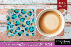 Turquoise Texture Square Coaster - Glitter Background PNG Product Image 1